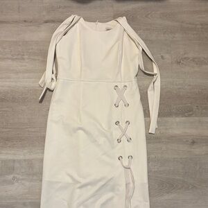 Cream Midi Dress with Side Lace-Up Detail